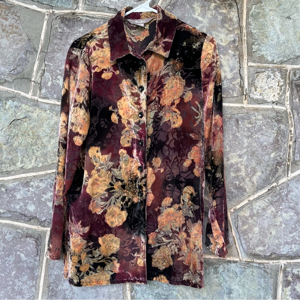 90’s velvet and mesh button down shirt